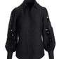Openwork Embroidered Linen Button-Up Shirt Black