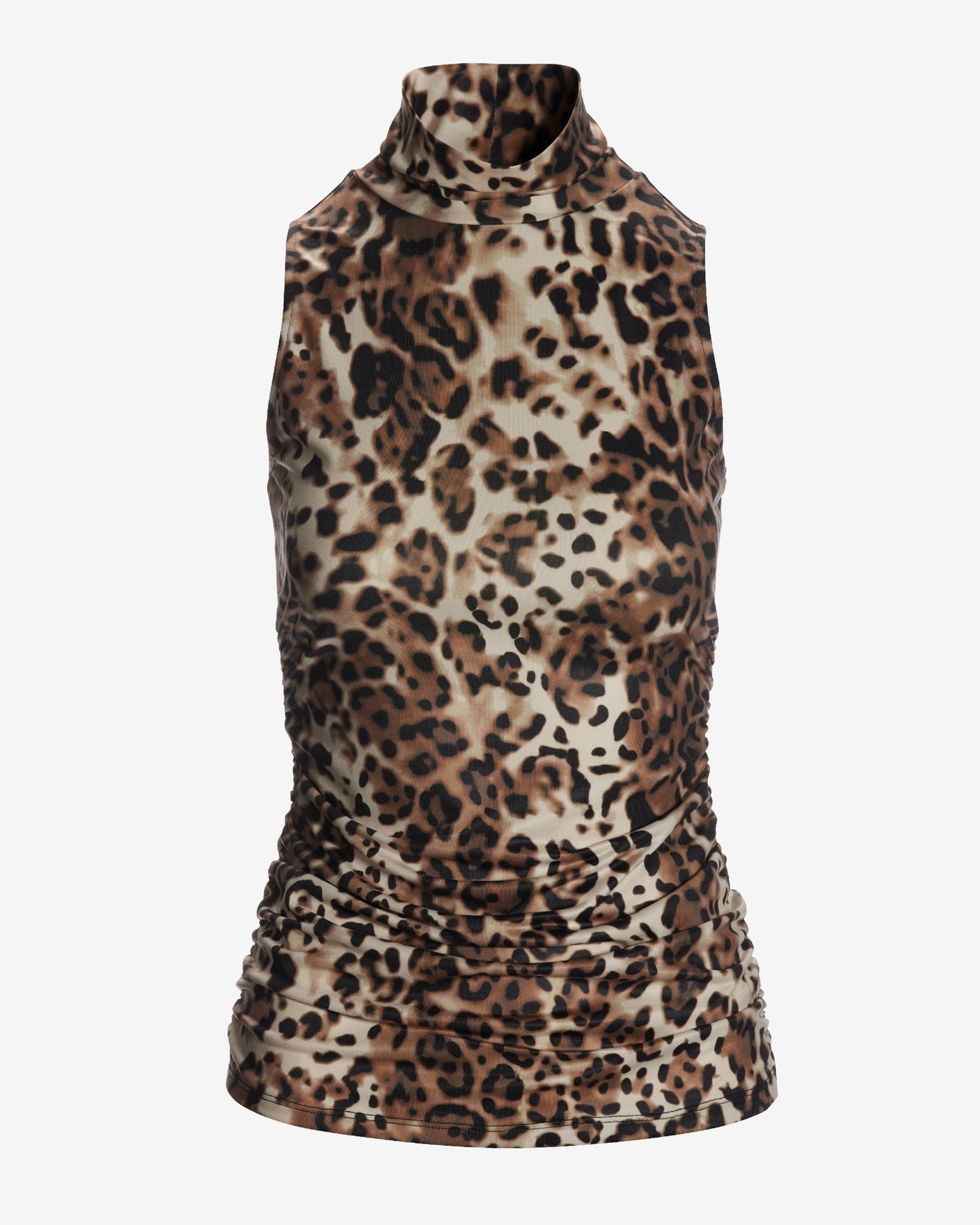 So Chic Animal Print Sleeveless Turtleneck Knit Top Neutral