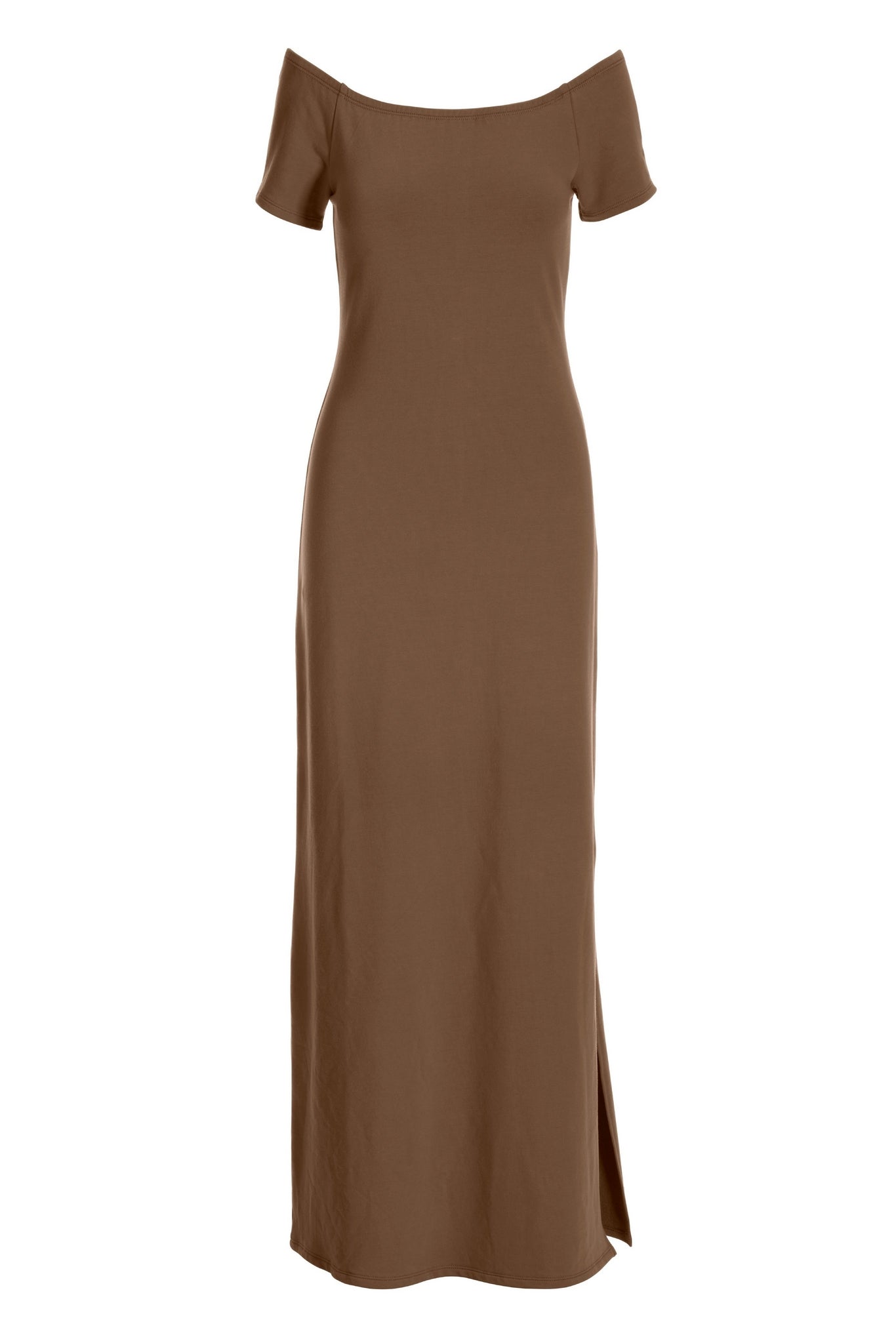 Off the Shoulder Short Sleeve Maxi Dress Brown