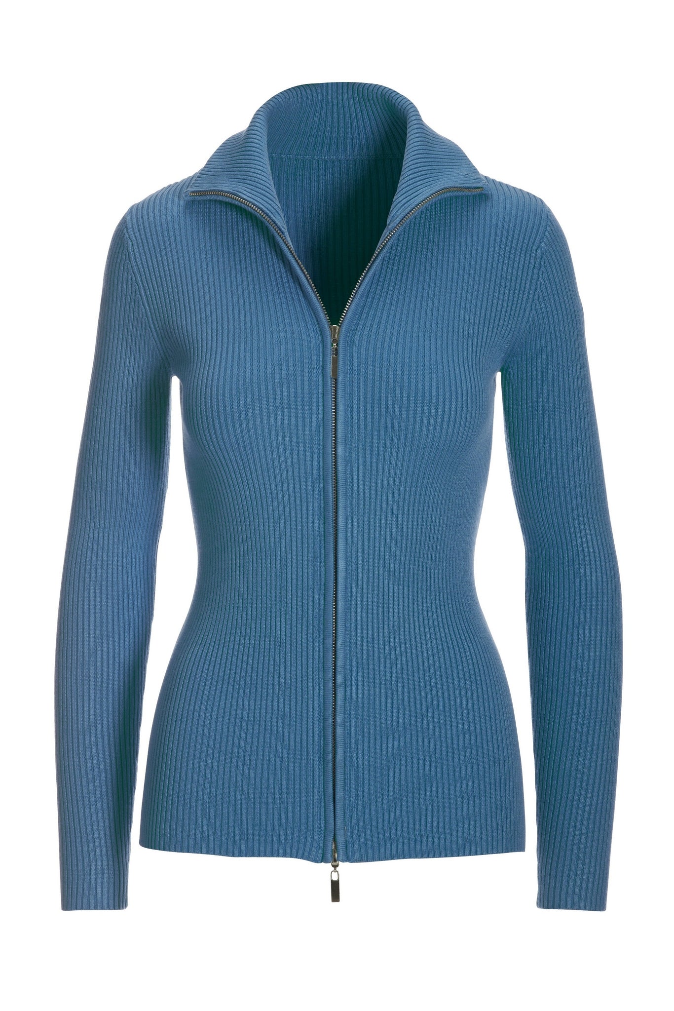 Ribbed Full Zip Cardigan Silver Lake Blue