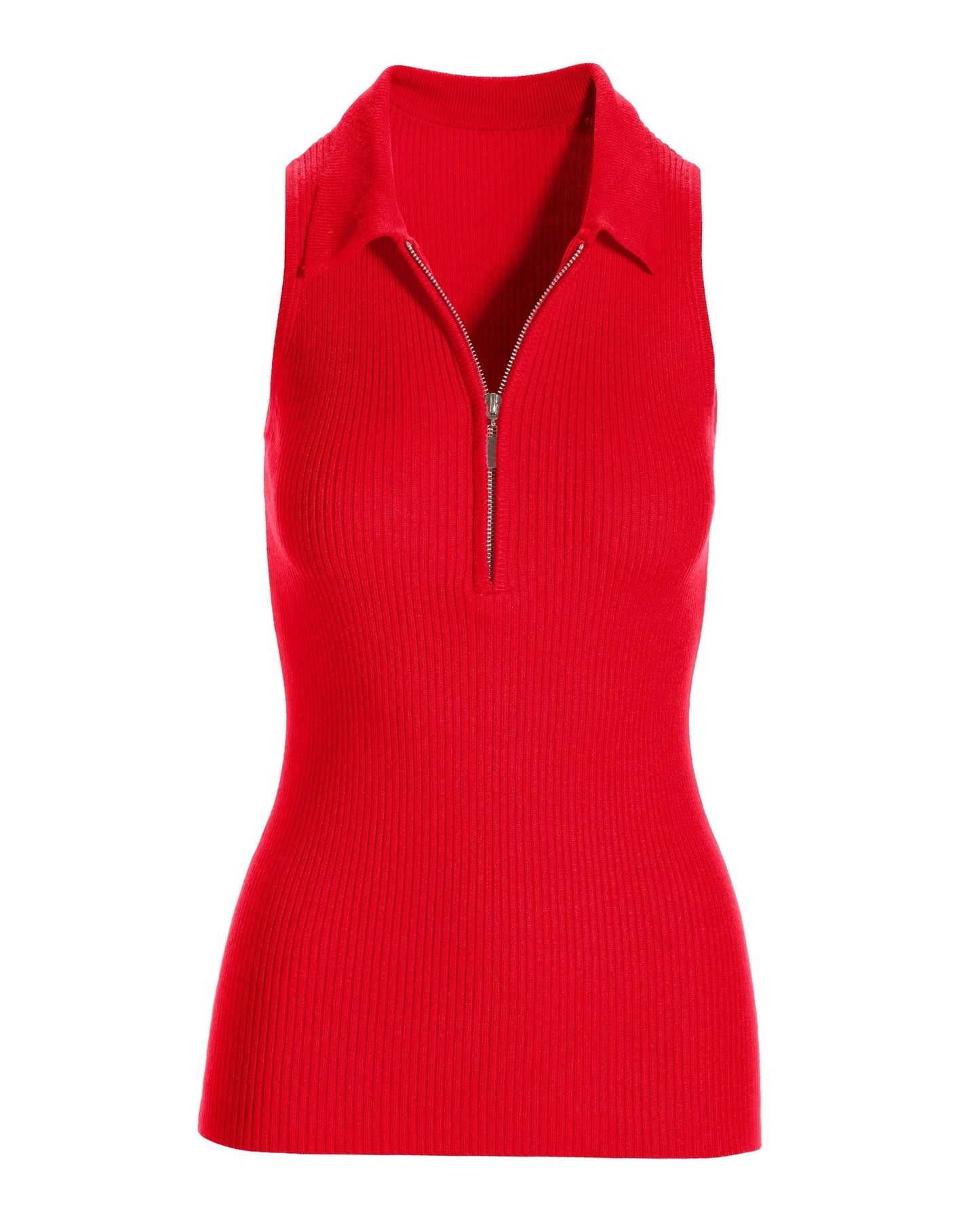 Sleeveless Ribbed Half-Zip Sweater Racing Red