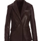 Leather Single Button Blazer Chocolate Brown