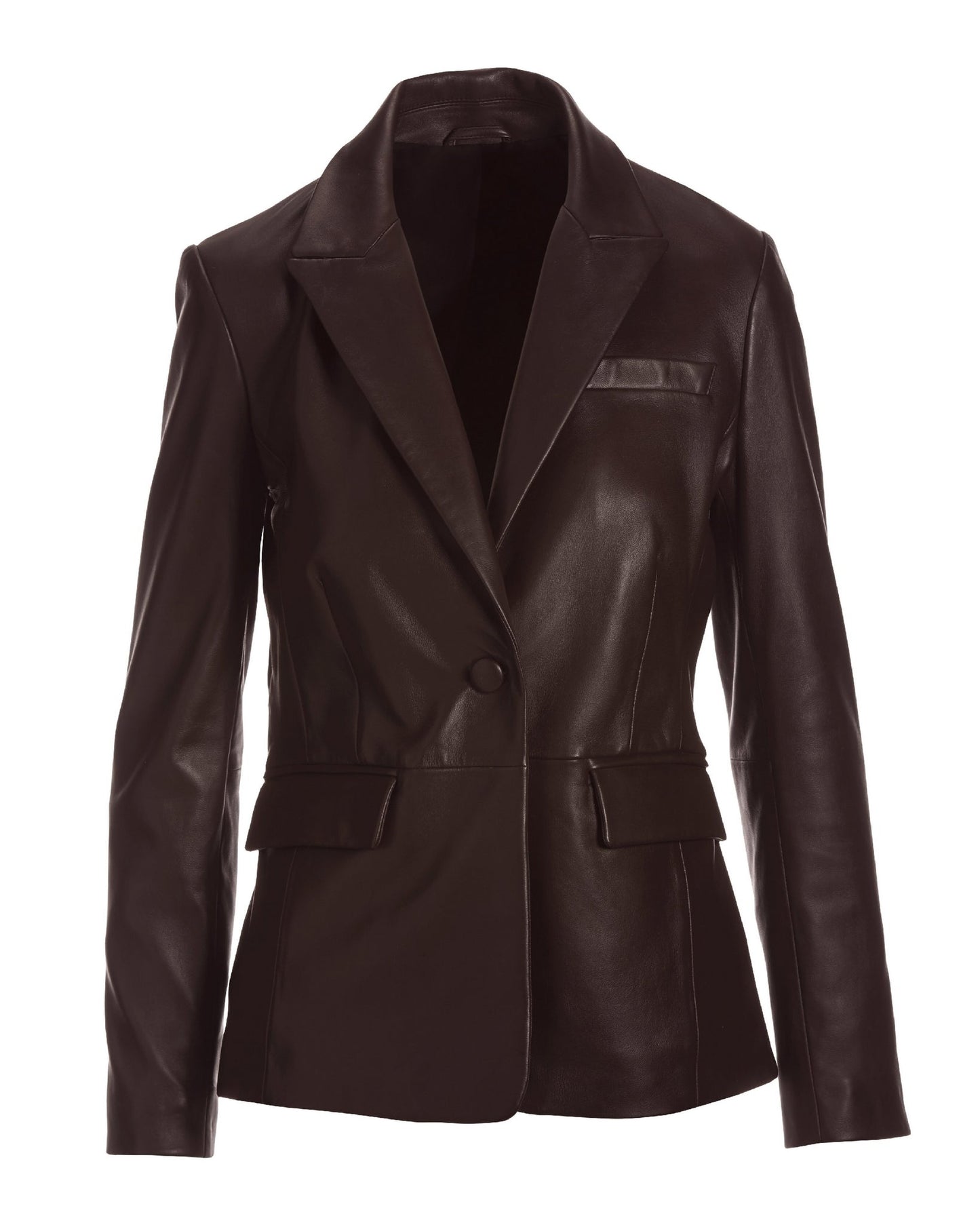 Leather Single Button Blazer Chocolate Brown