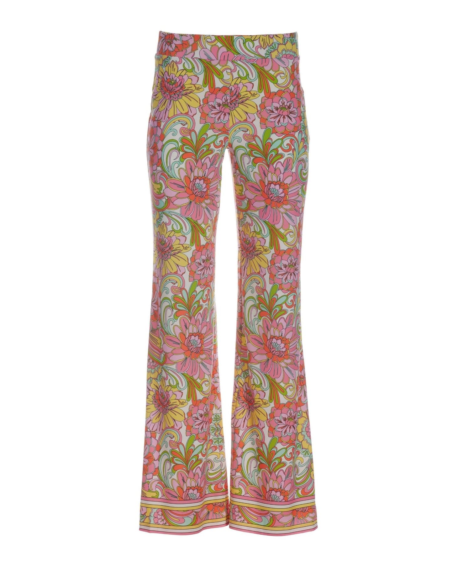 Floral Explosion Border Palazzo Pant Pink Multi