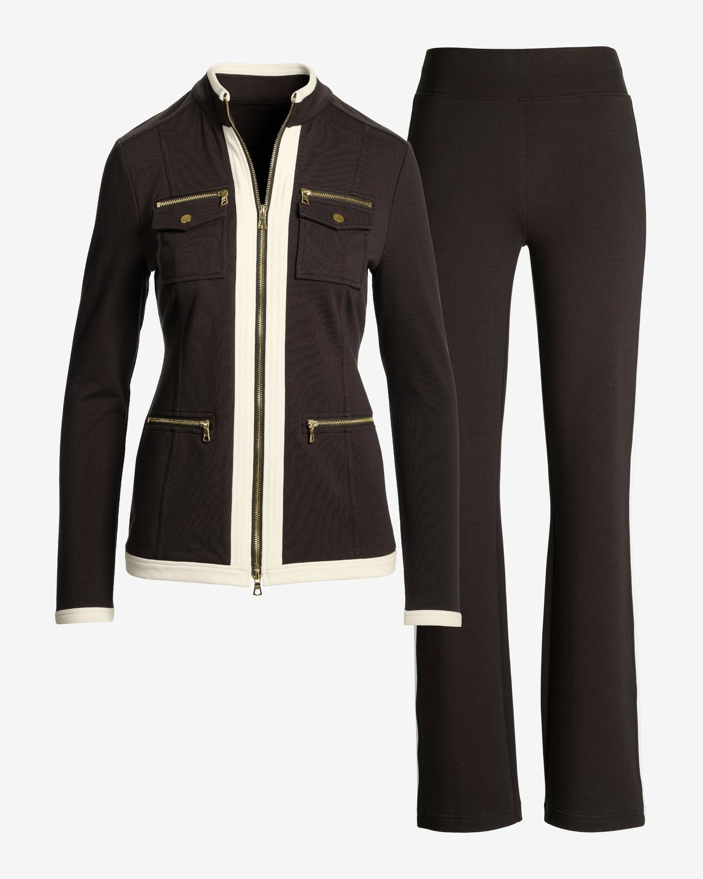 Chic Zippered Sport Coordinate Set Chocolate Torte