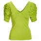 So Modern Ruched Sleeve V Neck Top Bright Lime Green