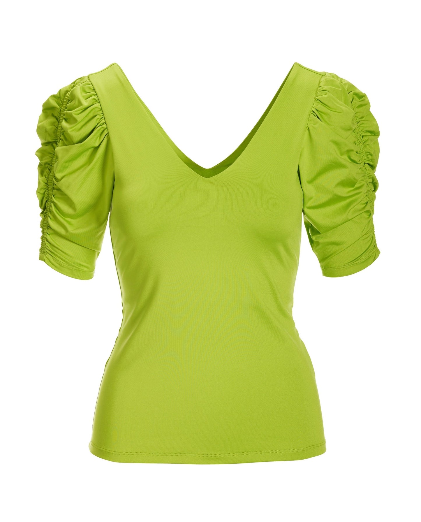 So Modern Ruched Sleeve V Neck Top Bright Lime Green