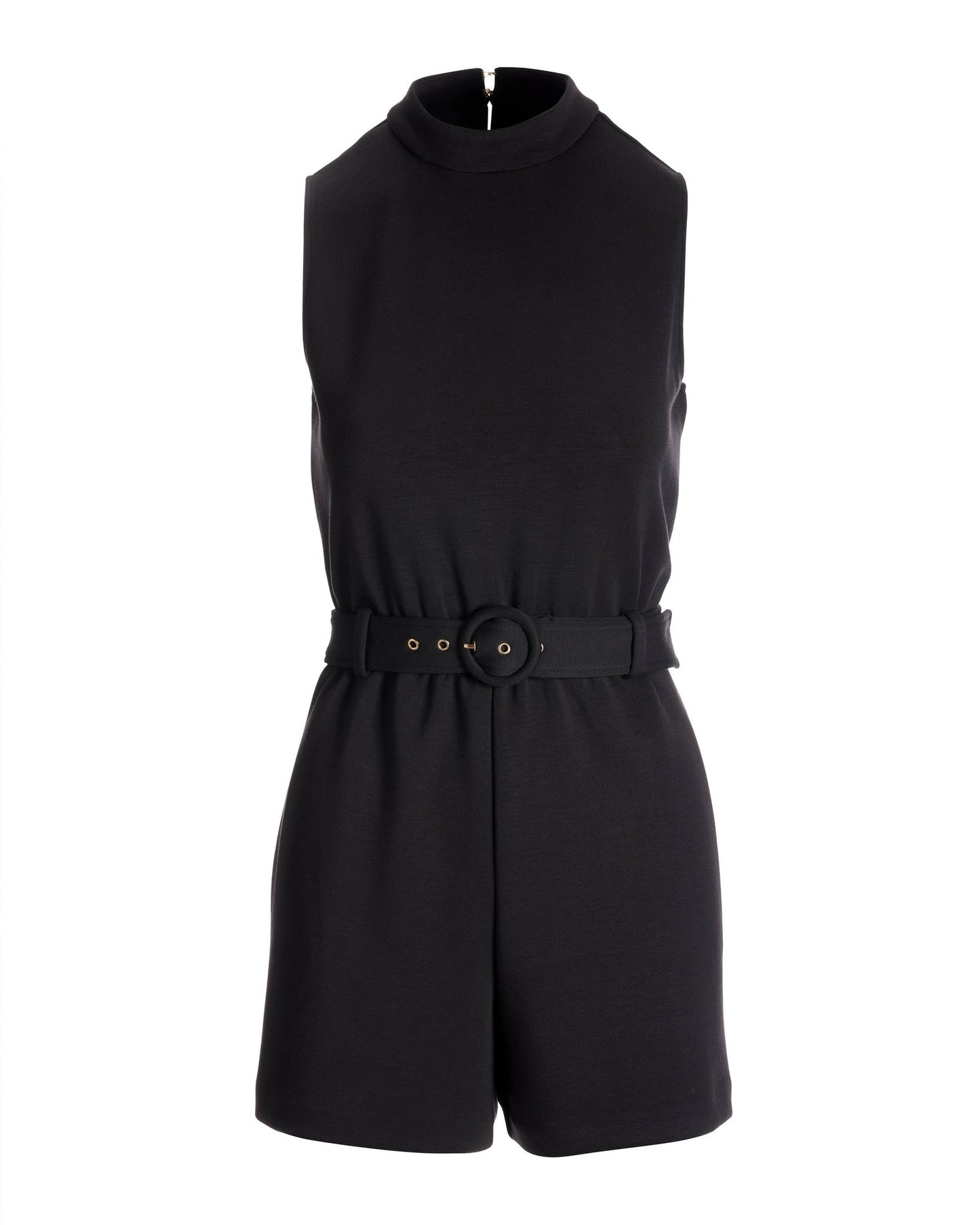 Mock Neck Belted Romper Proper Black