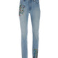 Bright Paisley Embellished Slim Straight-Leg Ankle Jean Light Denim