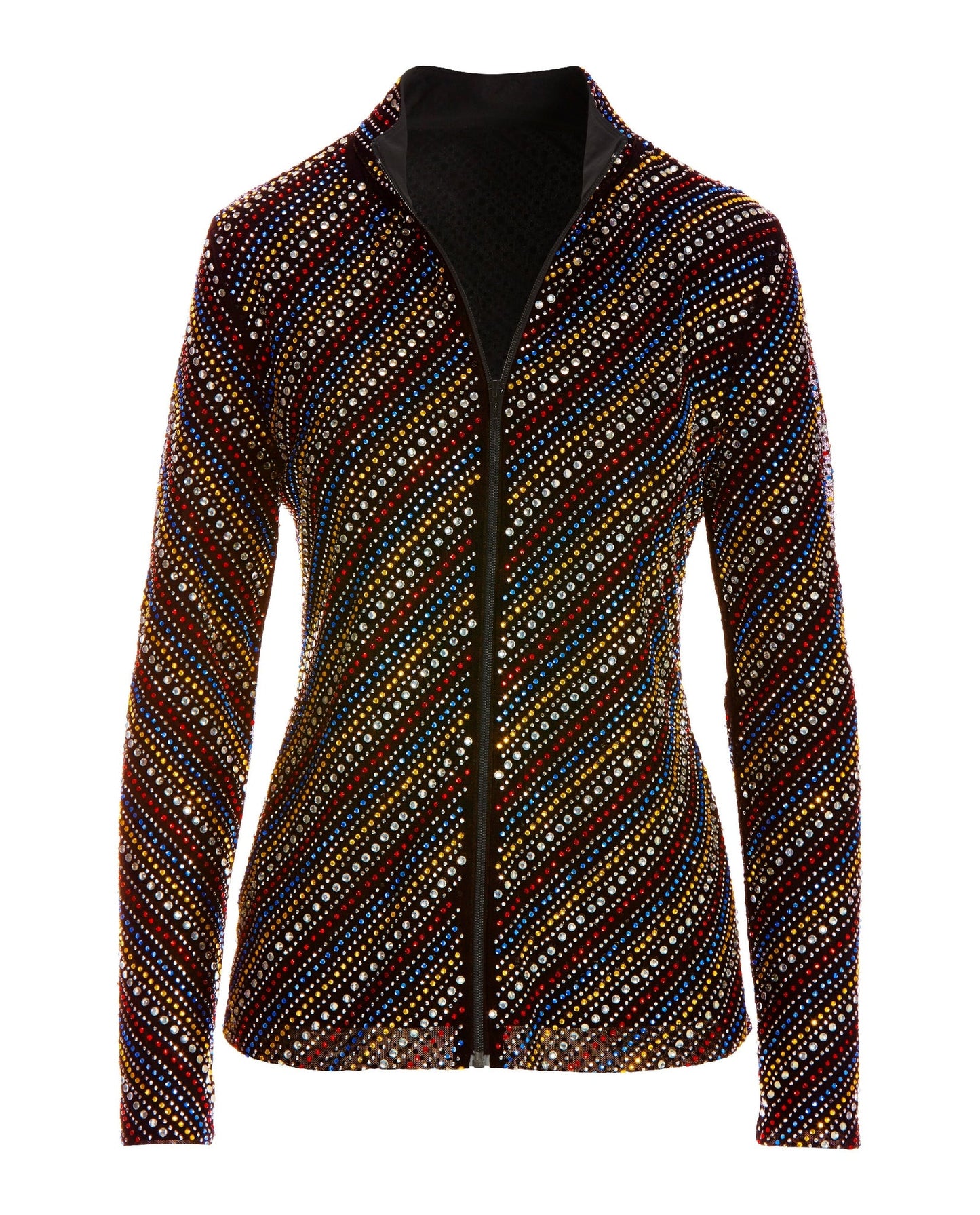 Embellished Stripe Zip Up Jacket Black Multi