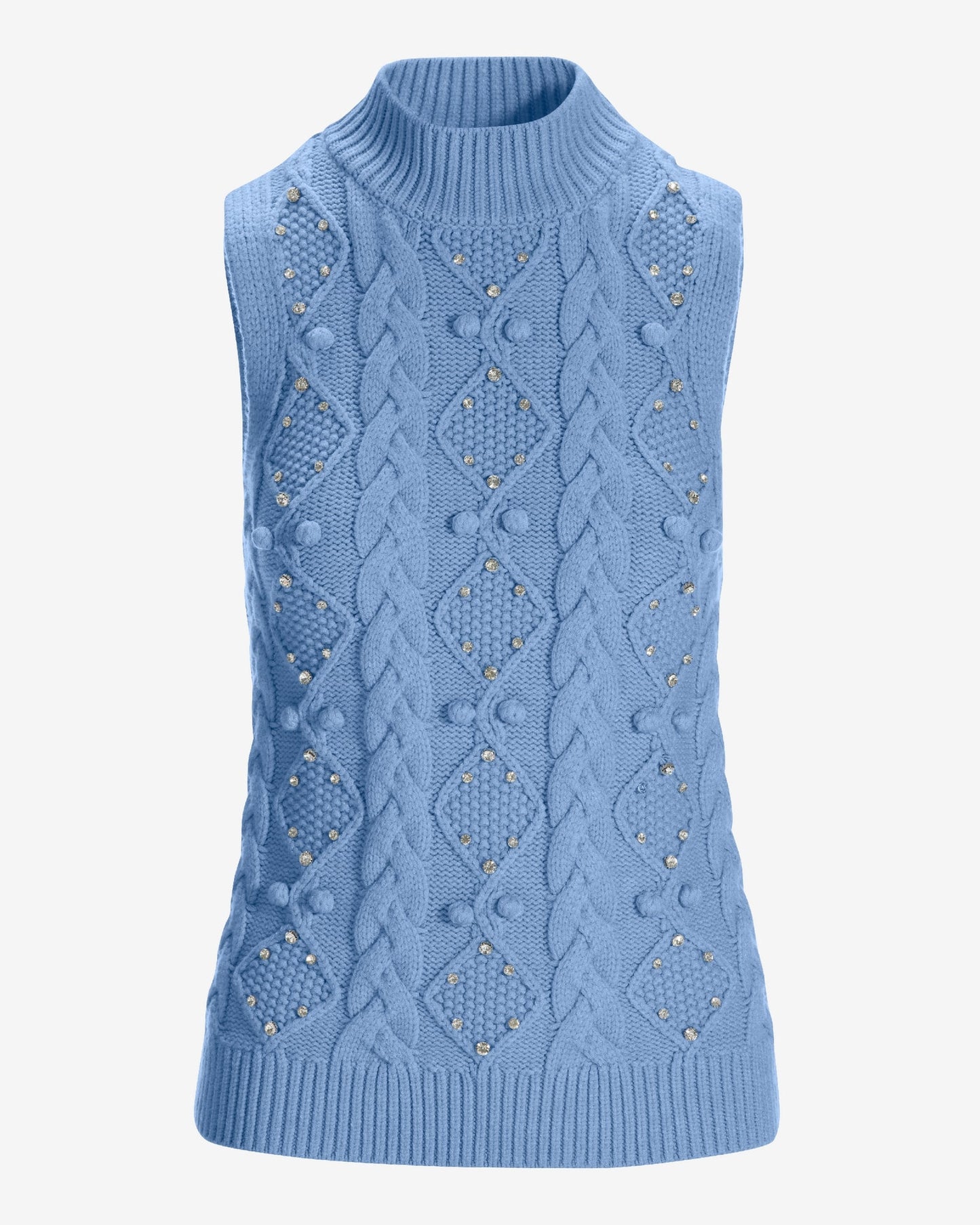 Embellished Cable Turtleneck Sweater Tank Clear Blue Sky