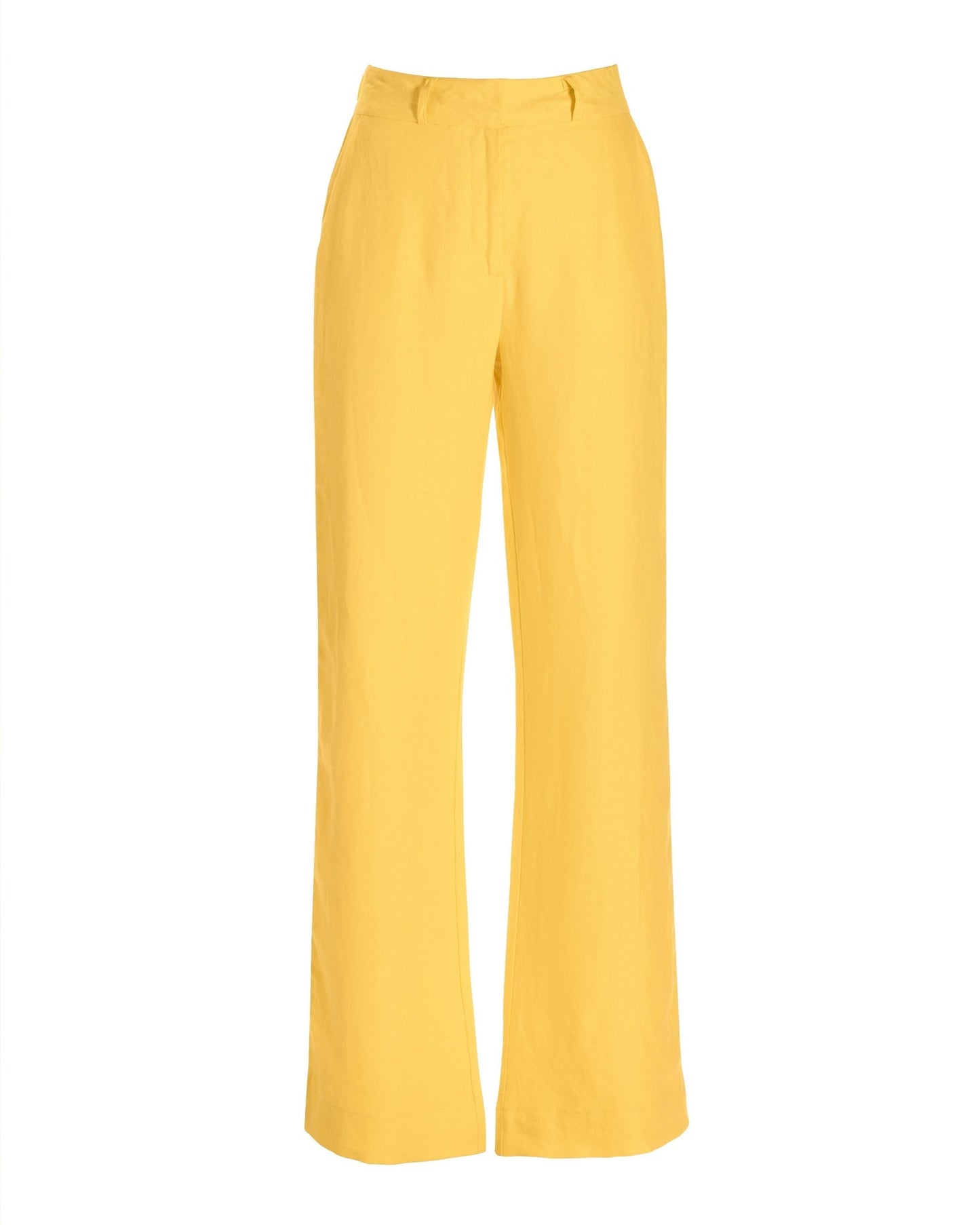 Malibu Polished Linen Wide Leg Trouser Pant Lemon Drop