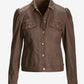 Coated Denim Puff Sleeve Jacket Safari Brown
