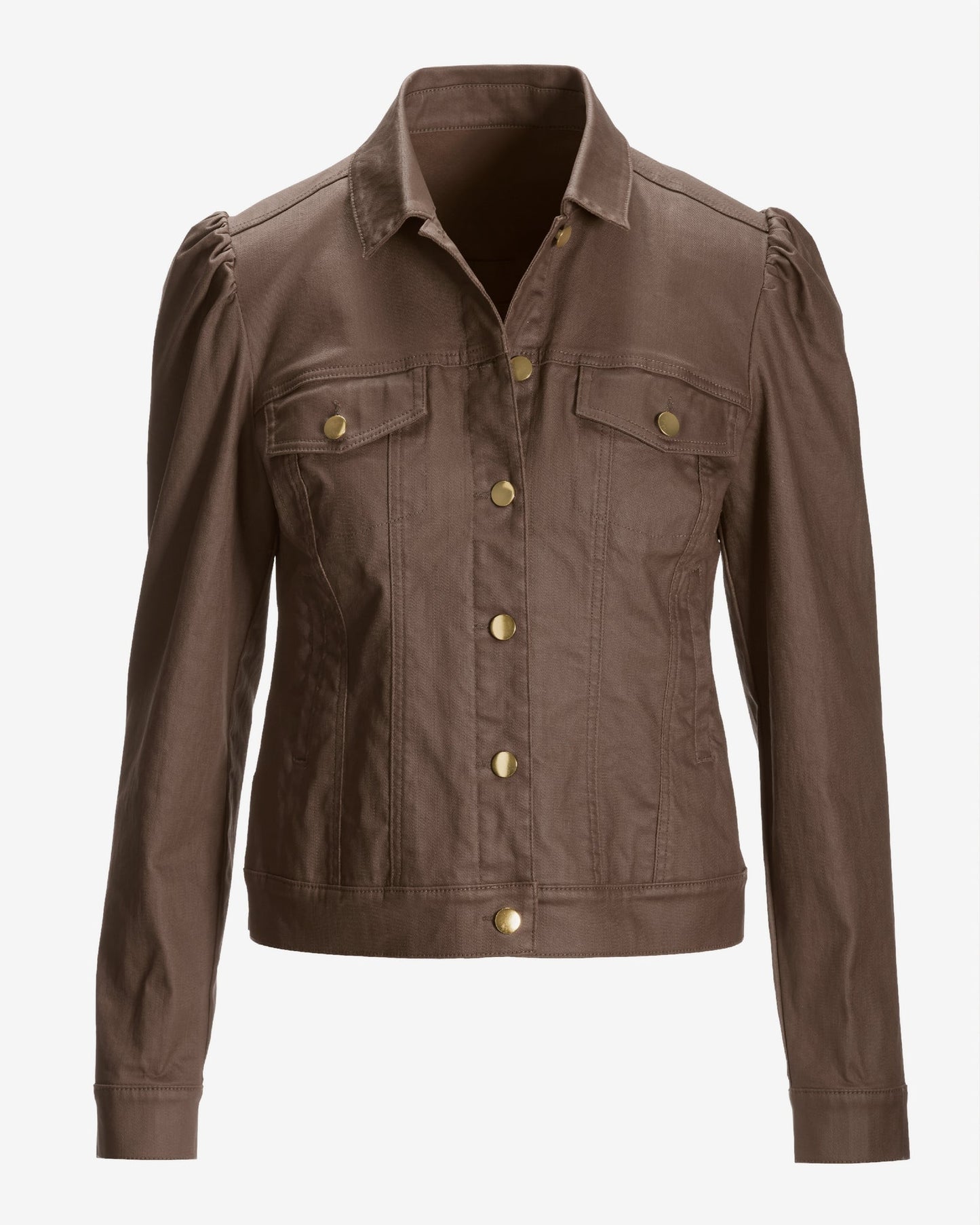 Coated Denim Puff Sleeve Jacket Safari Brown