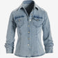 Ruched Sleeve Shaped Denim Jacket Light Wash