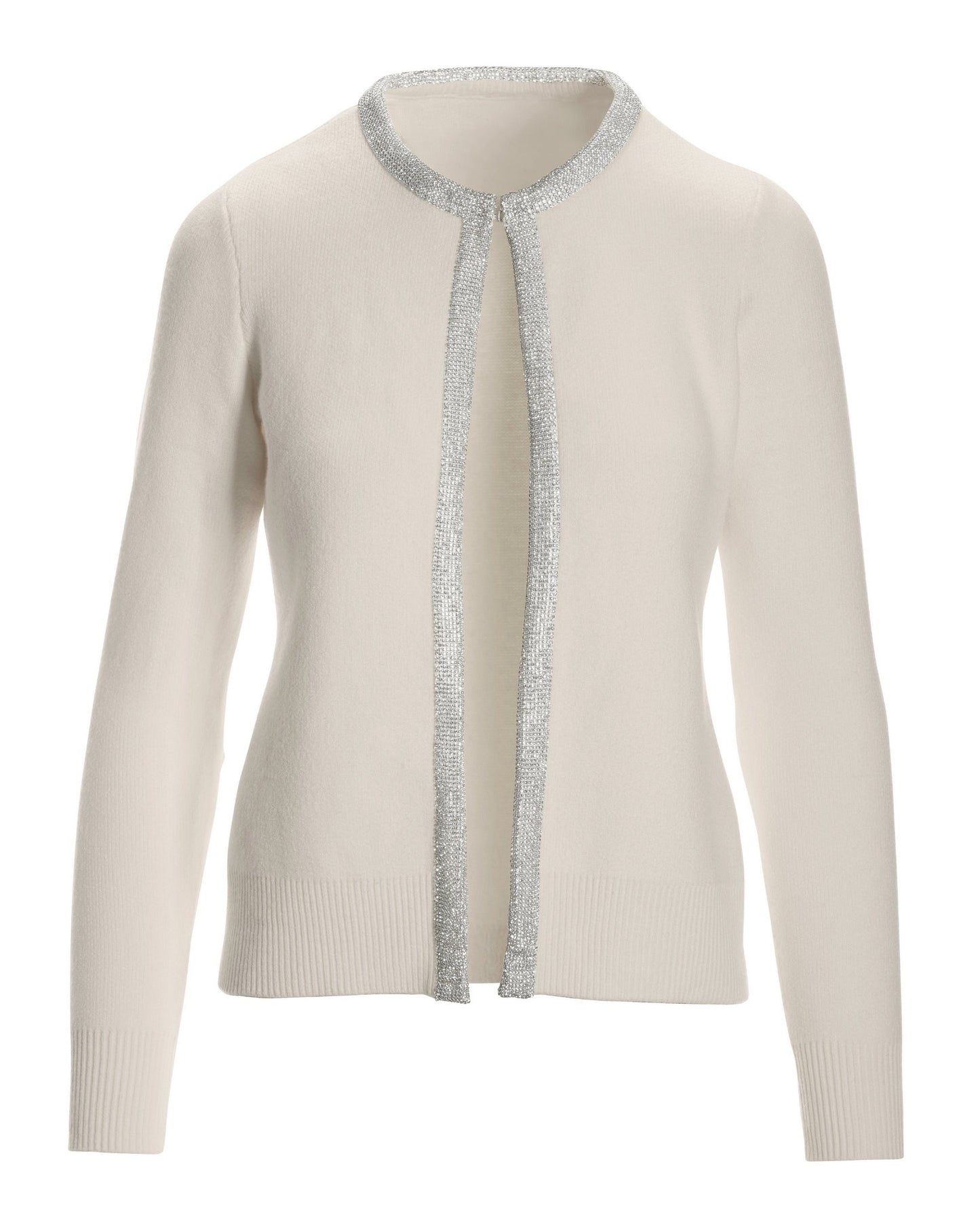 Rhinestone Trim Cardigan Off White