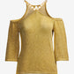 Metallic Cold Shoulder Embellished Sweater Gold