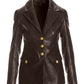 Leather Modern Single Breasted Blazer Chocolate