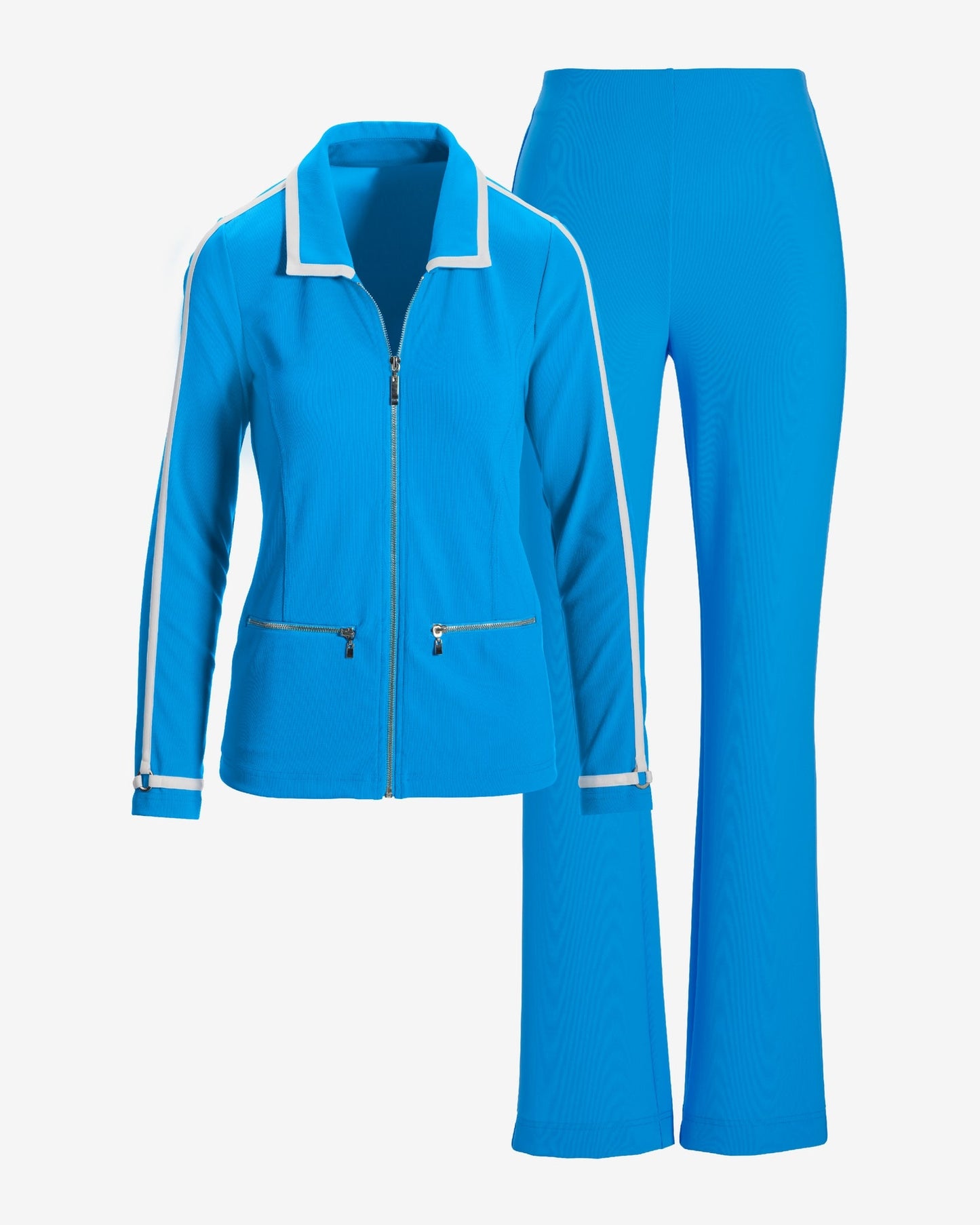 Beyond Travel Piped Collared Sport Set Blue White