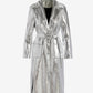 Metallic Faux Leather Blazer Style Trench Coat Silver