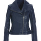 Leather Collared Moto Jacket Navy