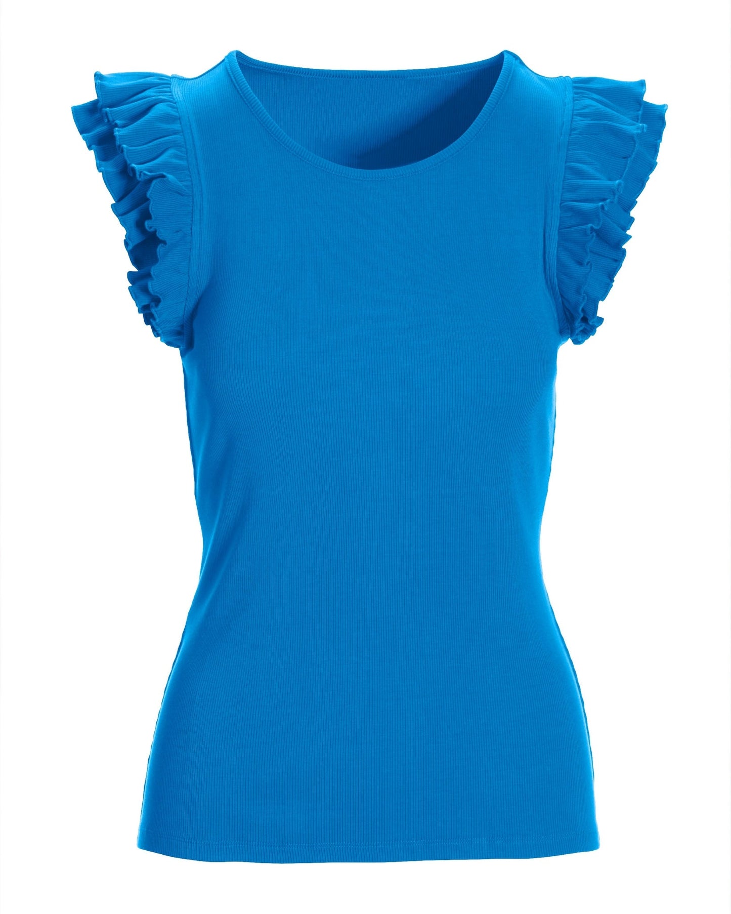 So Essential Rib Ruffle Shoulder Tank Indigo Bunting