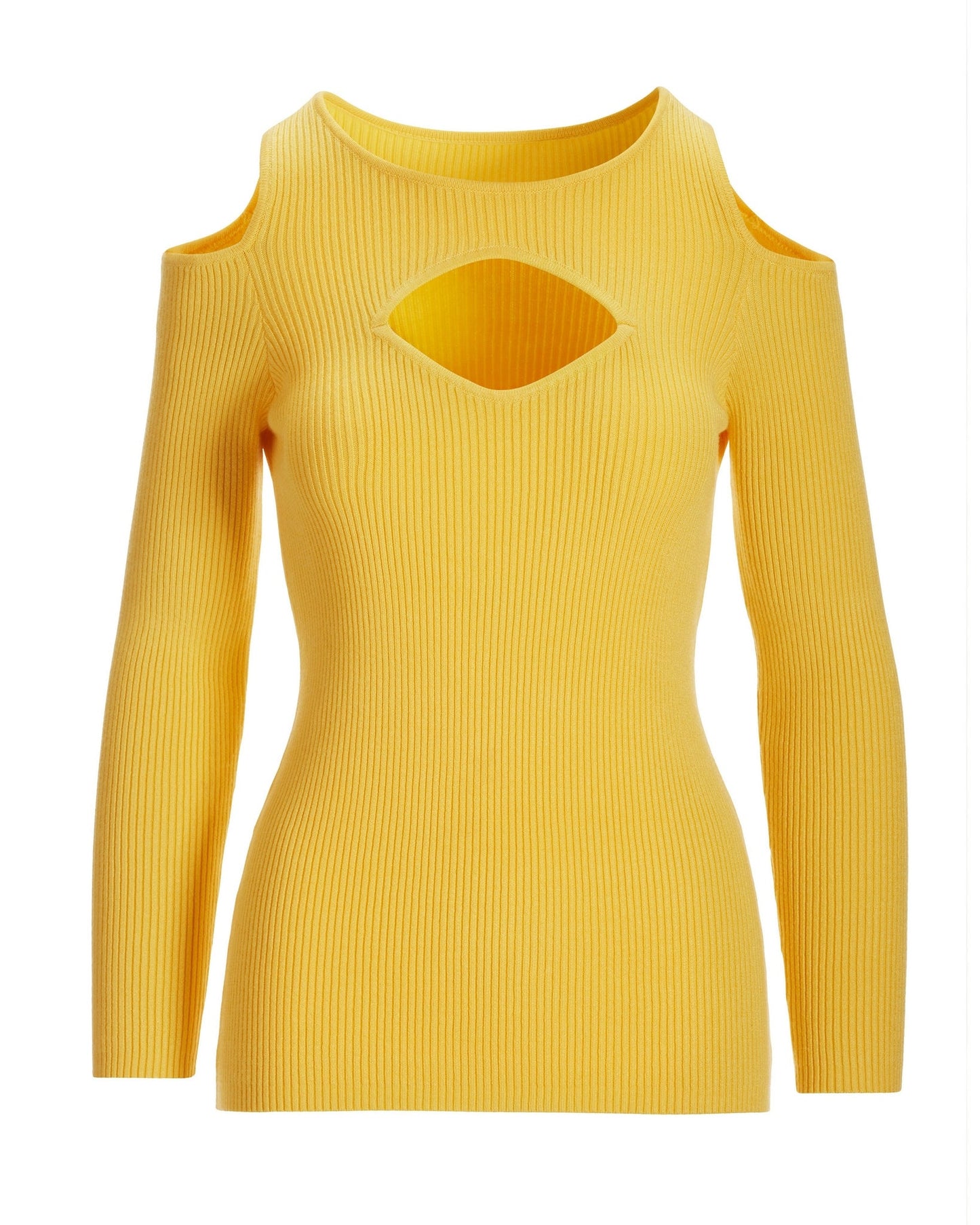 Ribbed Cut Out Cold Shoulder Sweater Lemon Drop