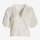 Eyelet Cable Button Up Cardigan Sweater Off White