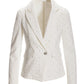 Rhinestone Embellished Puff Sleeve Single Button Denim Blazer White
