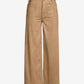 Faux Suede Patch Pocket Wide Leg Ankle Pant Tan