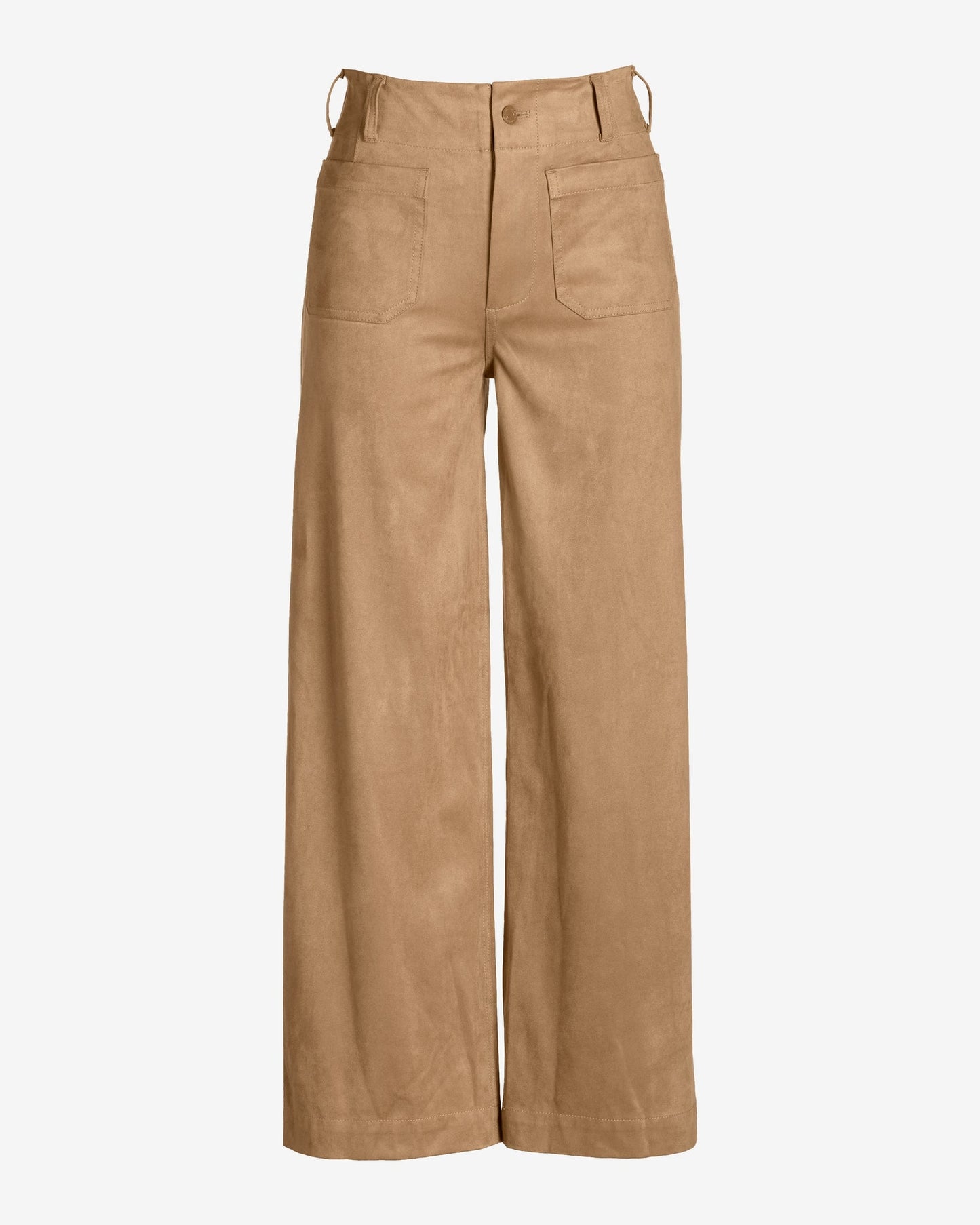 Faux Suede Patch Pocket Wide Leg Ankle Pant Tan