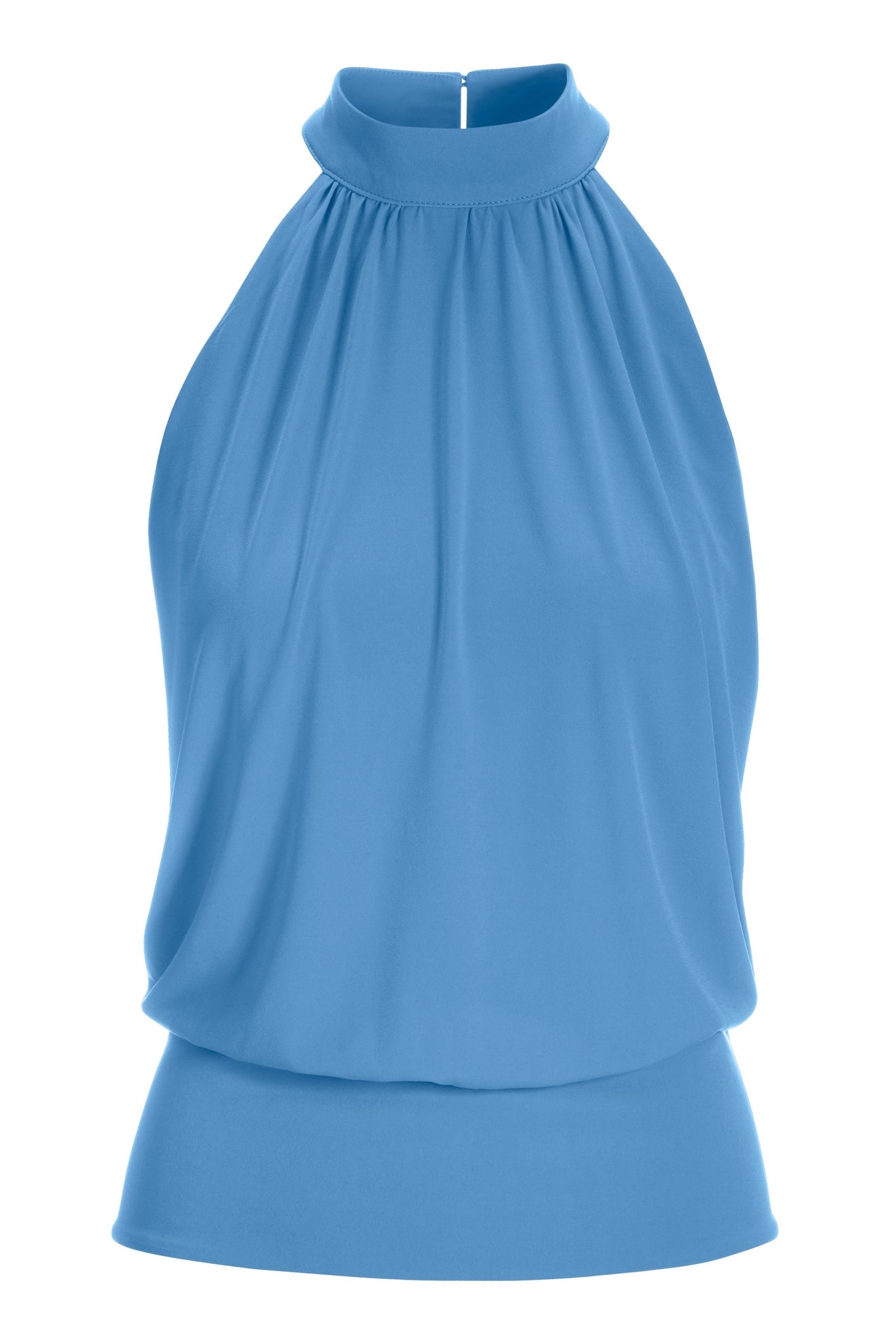 Halter Banded Bottom Mock Neck Top 2AV38 Marina Blue