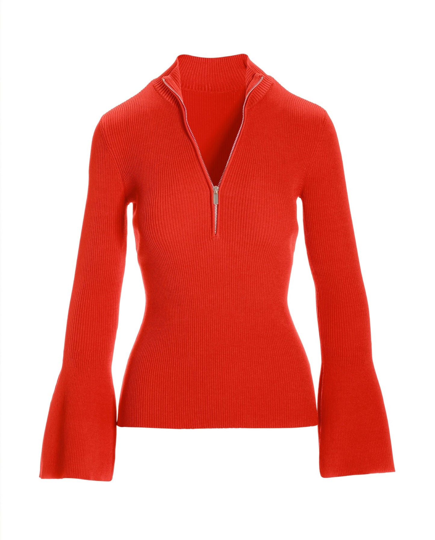 Ribbed Half Zip Flare Sleeve Caliente