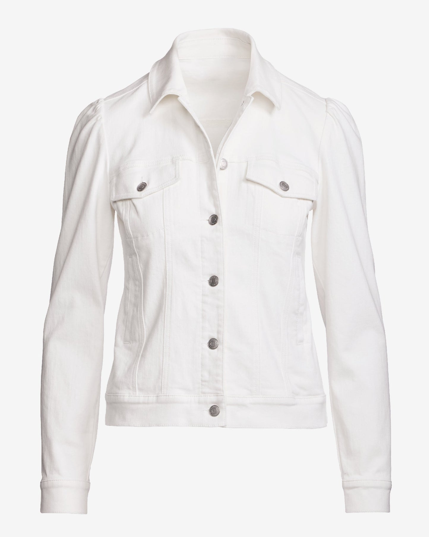 Stretch Denim Puff Sleeve Jacket White