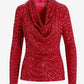 Sequin Cowl Neck Long Sleeve Knit Top Red