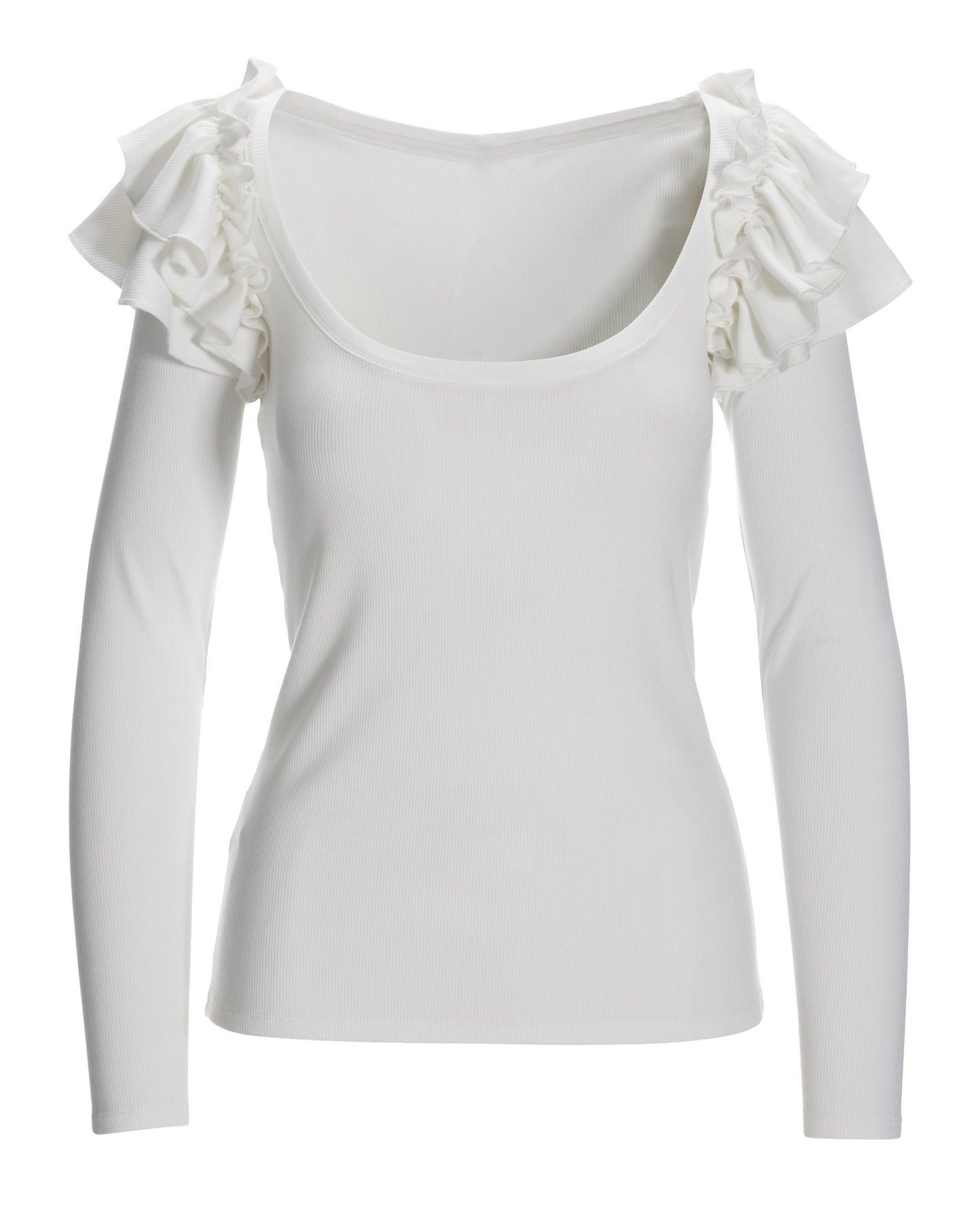 So Essential Ruffle Ribbed Long Sleeve Top White