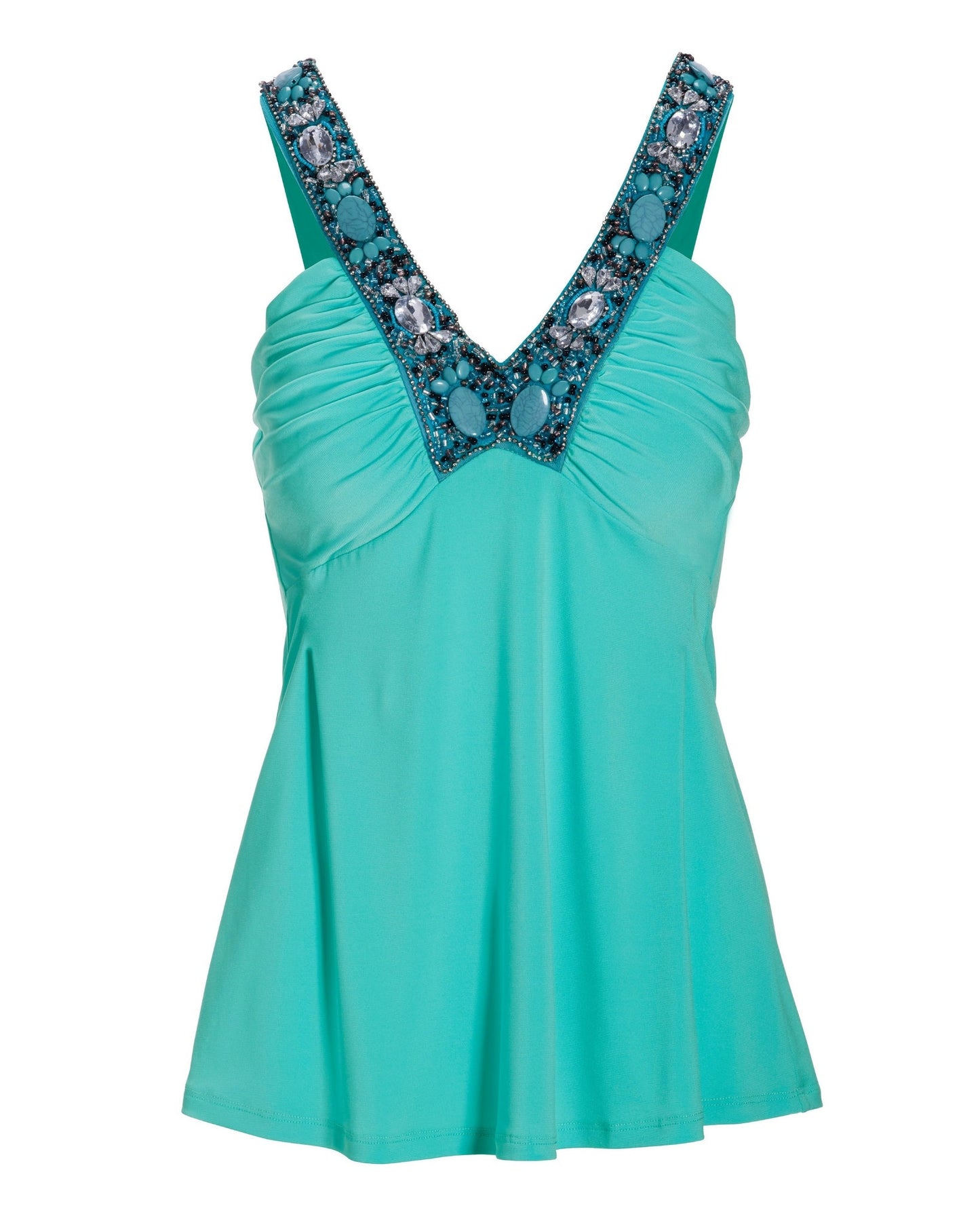 Stone Embellished Ruched Tank Top Blue Radiance