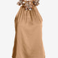 Faux Leather floral mock neck blouse Champagne