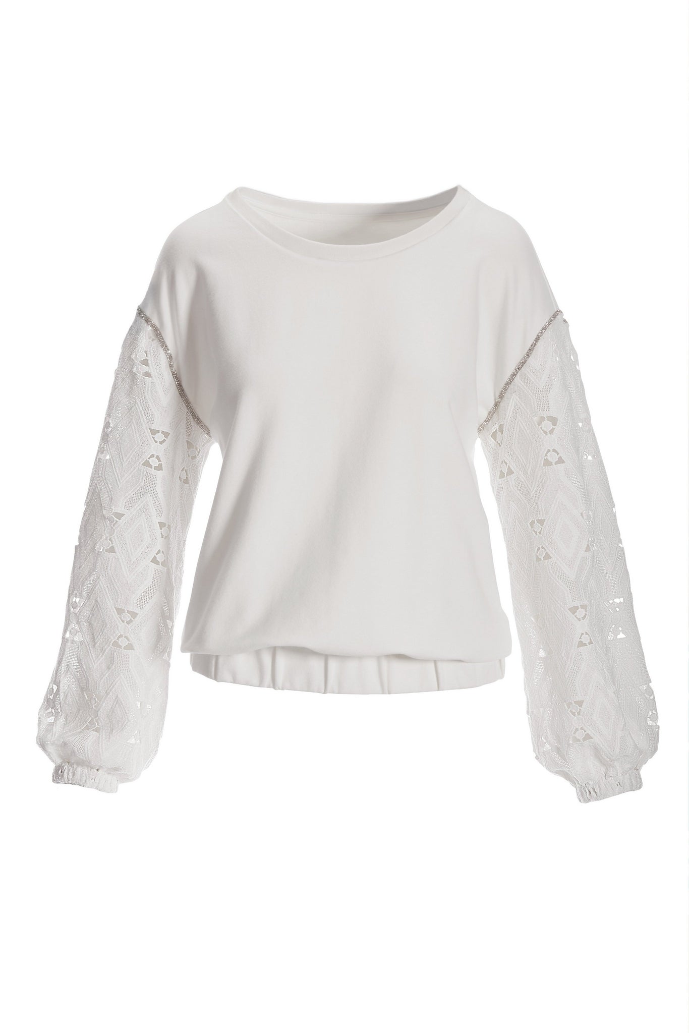 Embellished Lace Sleeve Sweatshirt White