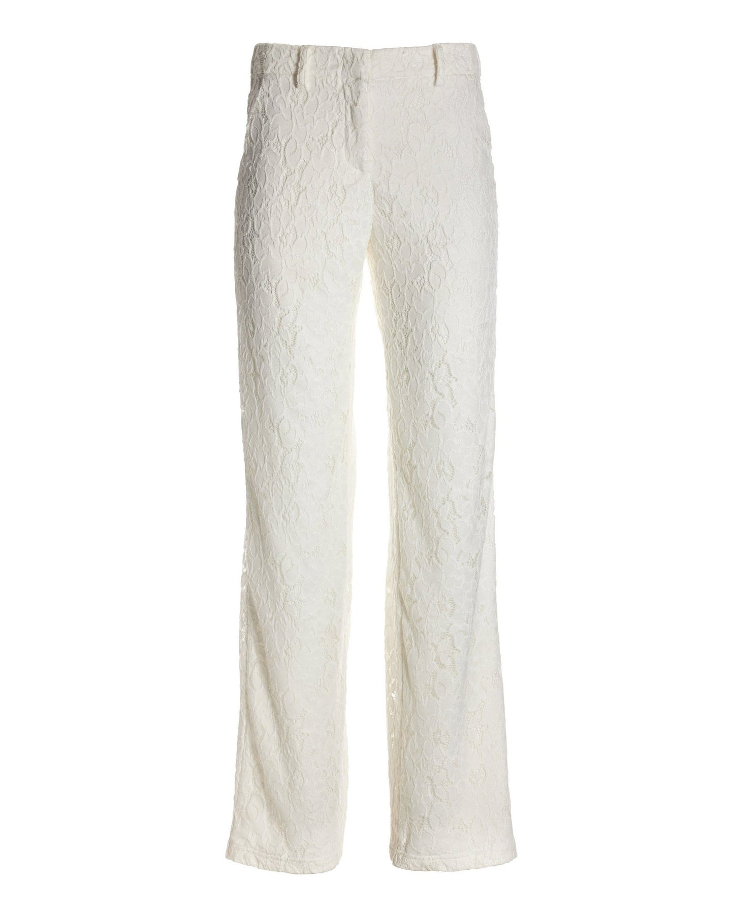 Knit Lace Straight-Leg Trouser Pant Off White