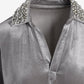 Chic Velour Embellished Collar Lounge Set Silver