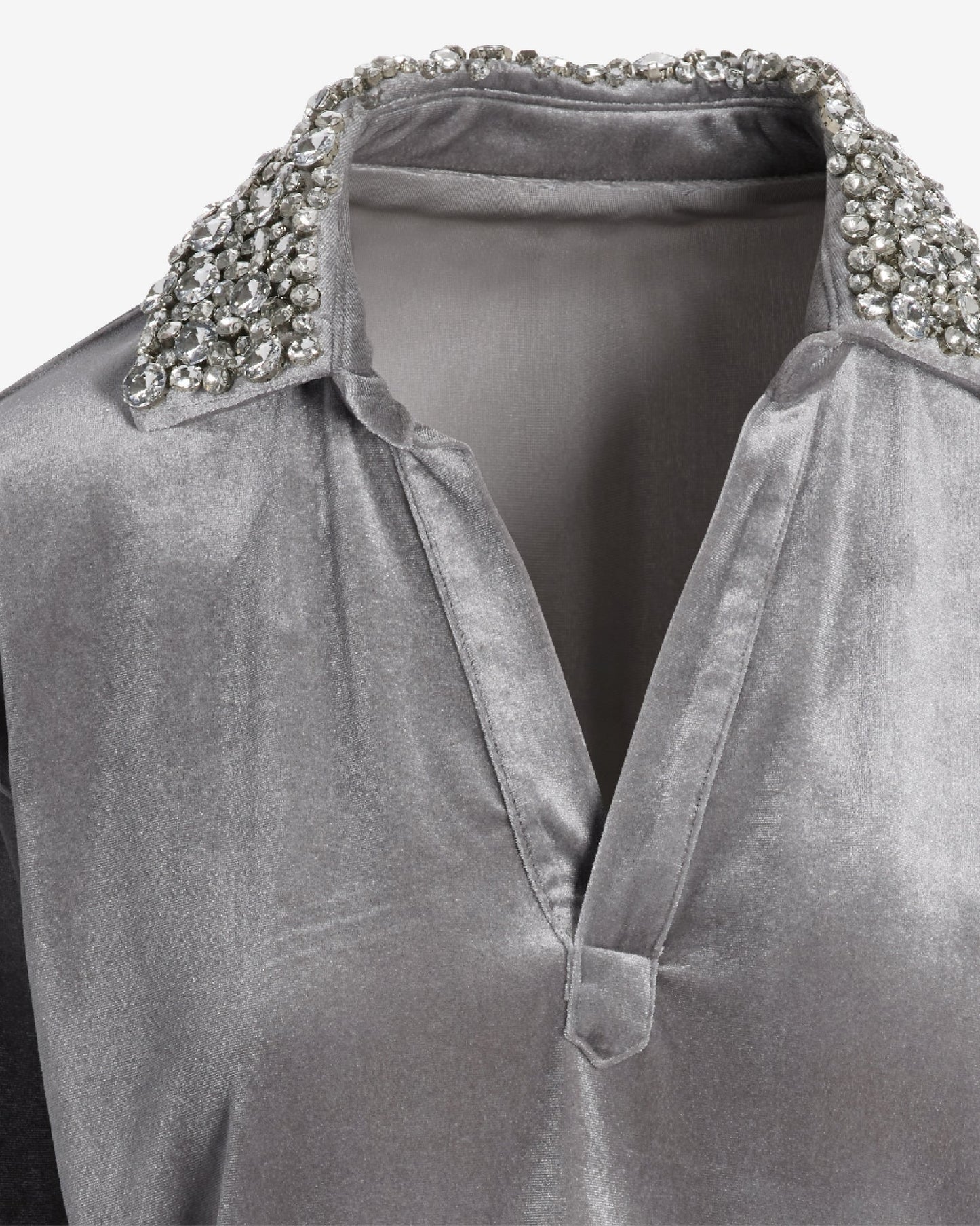 Chic Velour Embellished Collar Lounge Set Silver