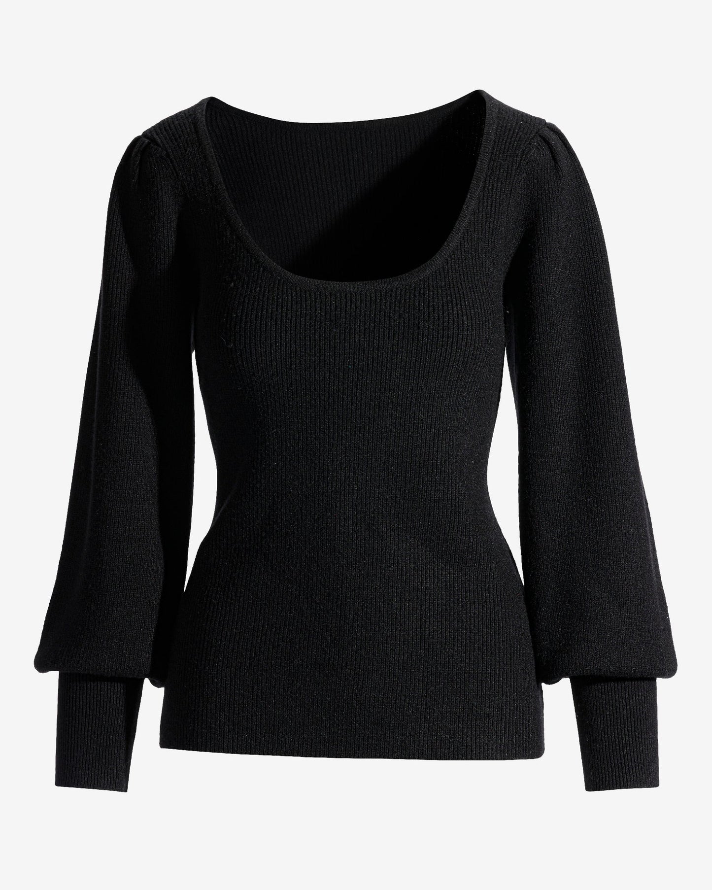 Scoop Neck Balloon Sleeve Sweater Black