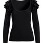 So Essential Ruffle Ribbed Long Sleeve Top Proper Black