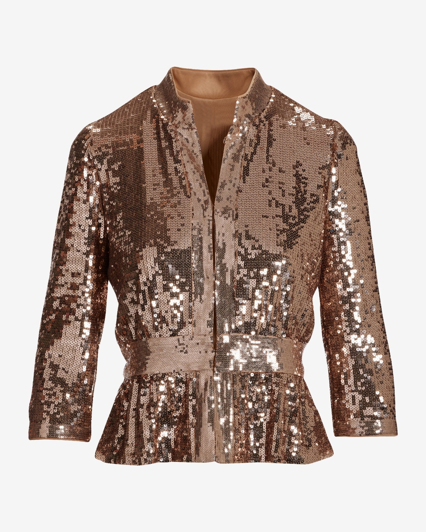 Sequin Three Quarter Sleeve Peplum Jacket Rose Gold