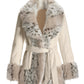 Leopard Print Faux Fur Trim Coat Ivory