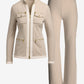 Chic Zippered Sport Coordinate Set Heathered Oatmeal