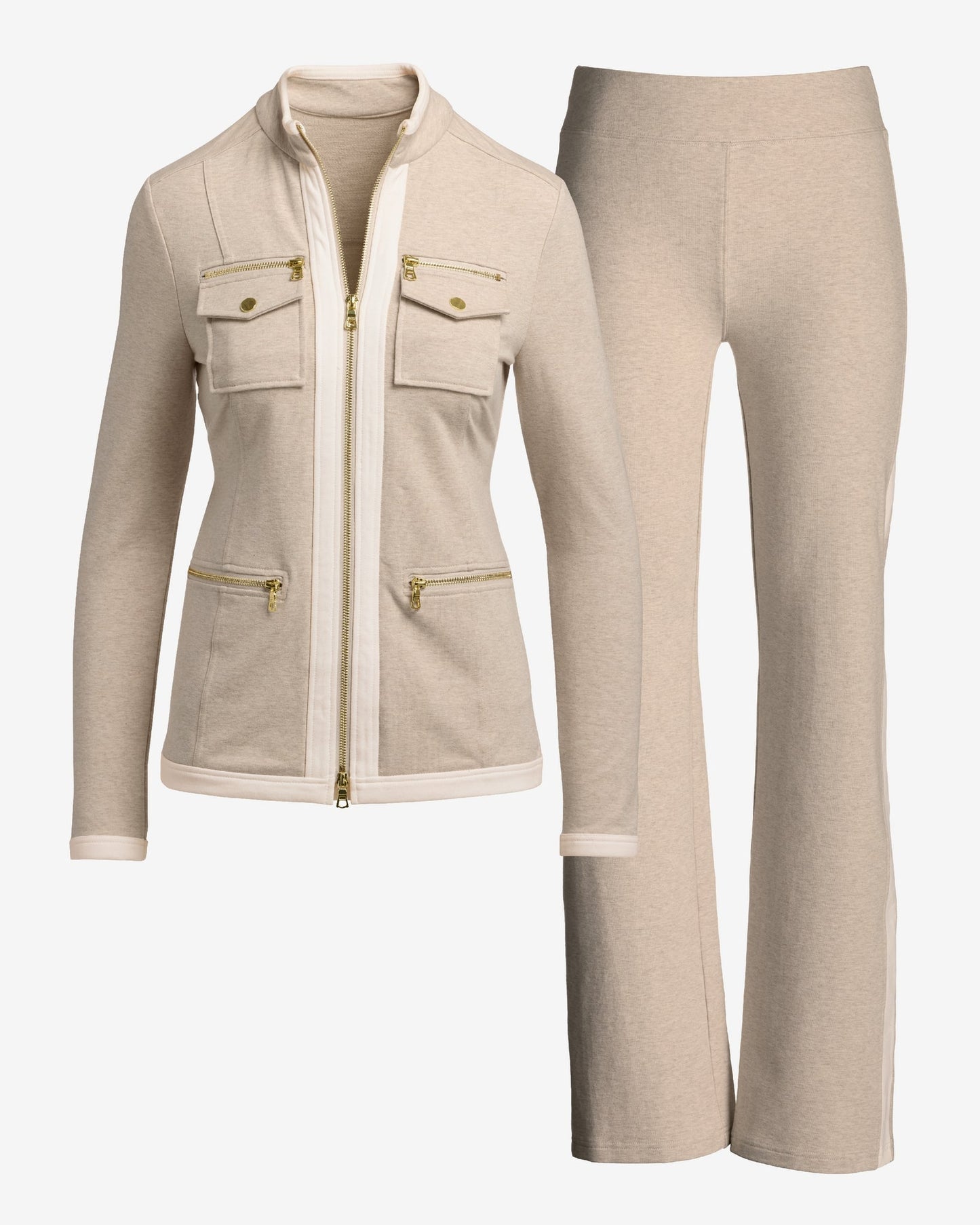 Chic Zippered Sport Coordinate Set Heathered Oatmeal