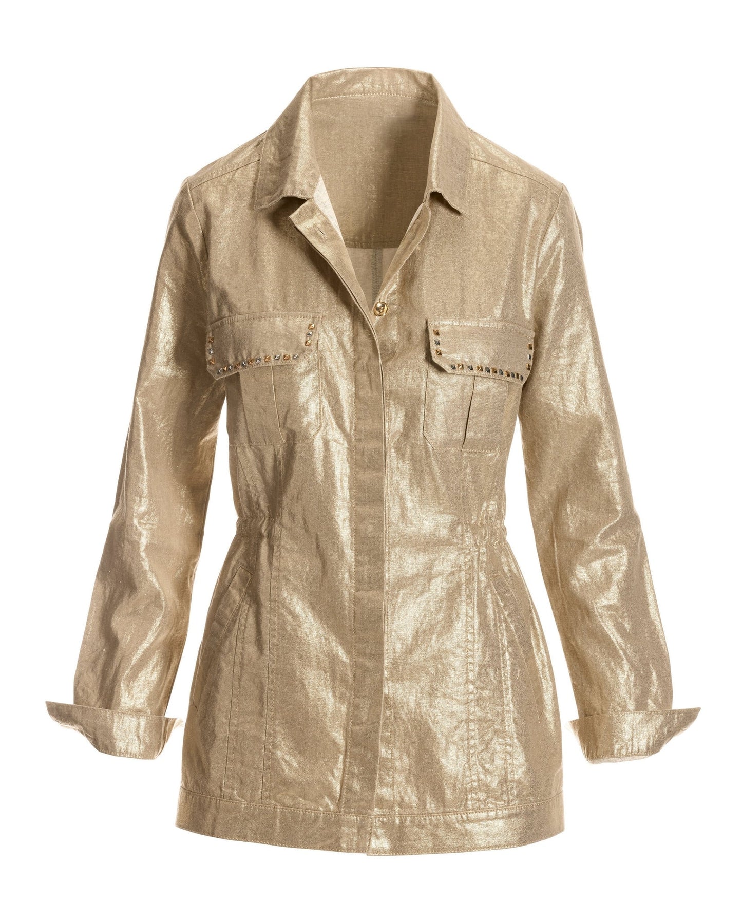 Metallic Brushed Linen Utility Jacket Gold