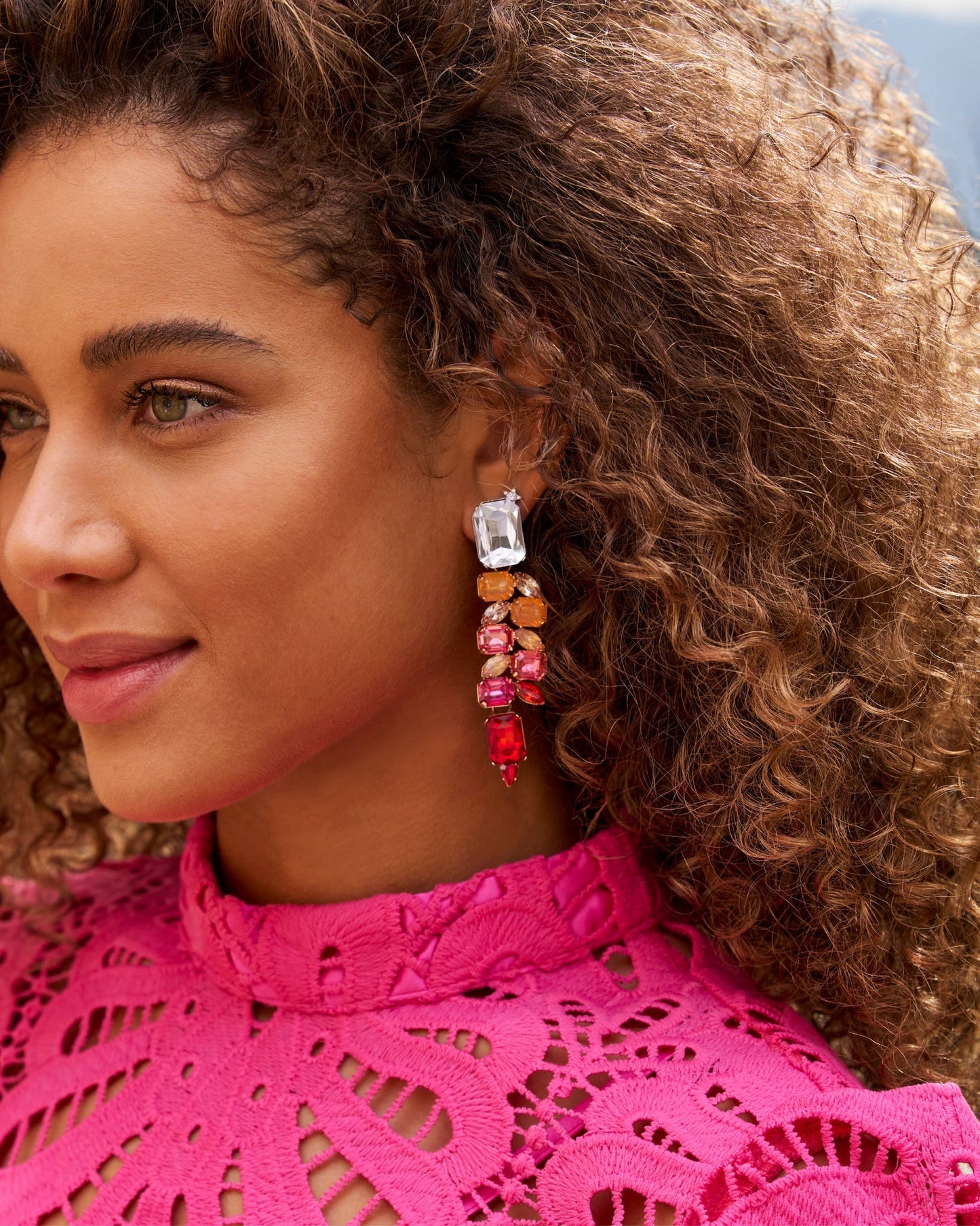 Ombre Navette Stone Drop Statement Earring Multi